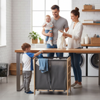 Cos de rufe dublu XXL din lemn, cu 2 compartimente – 68 L