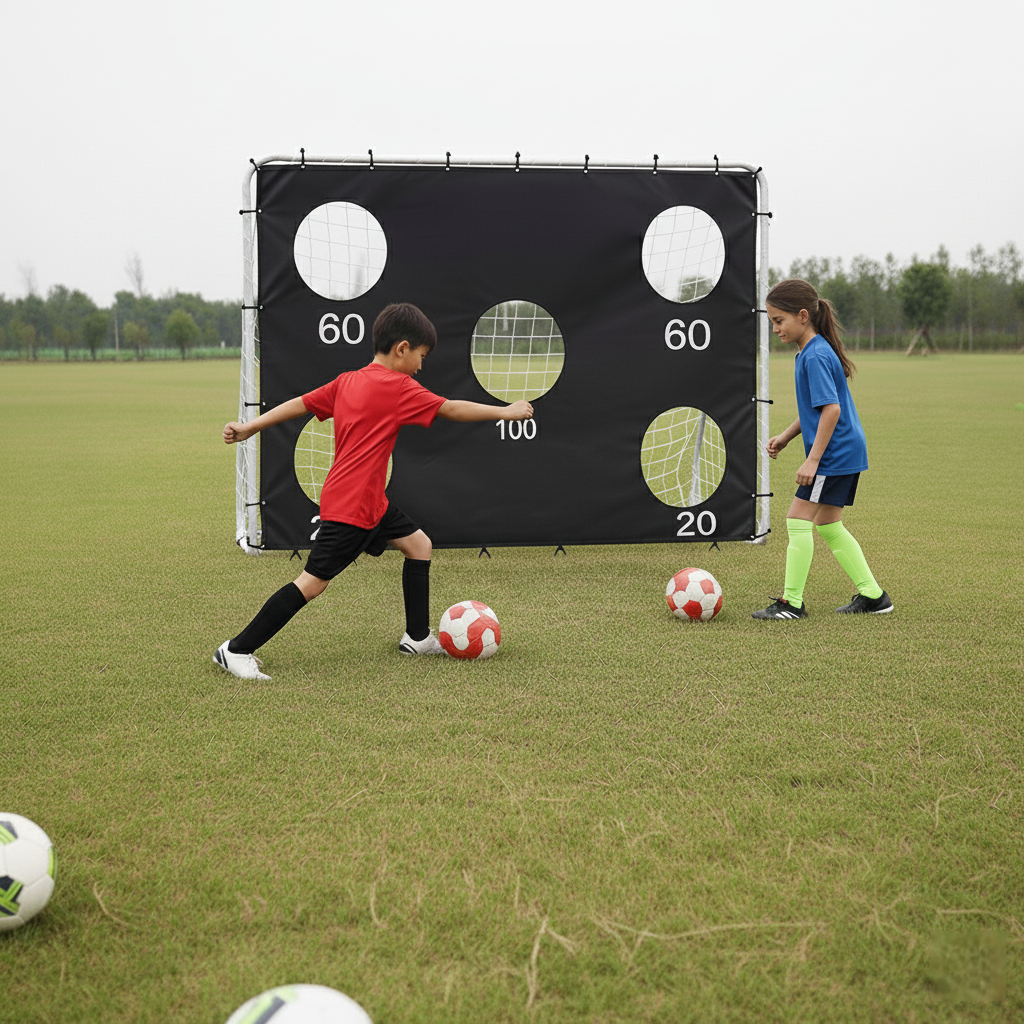 Poarta de fotbal XXL PROKickMaster Junior pentru copii 240x170x85 cm cu panou de tintire