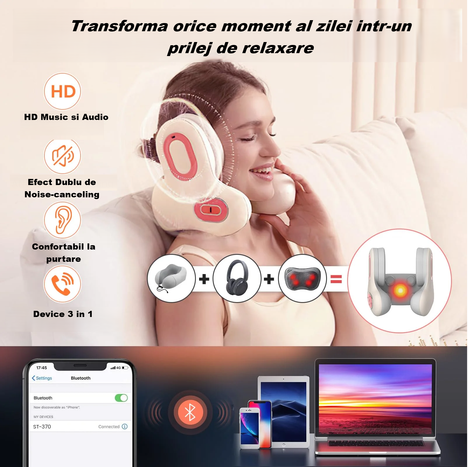 ZenNeck Pro- Perna de călătorie și masaj cervical cu Bluetooth