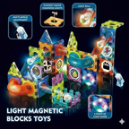 Set XL Magnetic Light Blocks 75 piese – Constructii Luminoase cu Bile Glow, Tuburi Magnetice si Elemente STEM