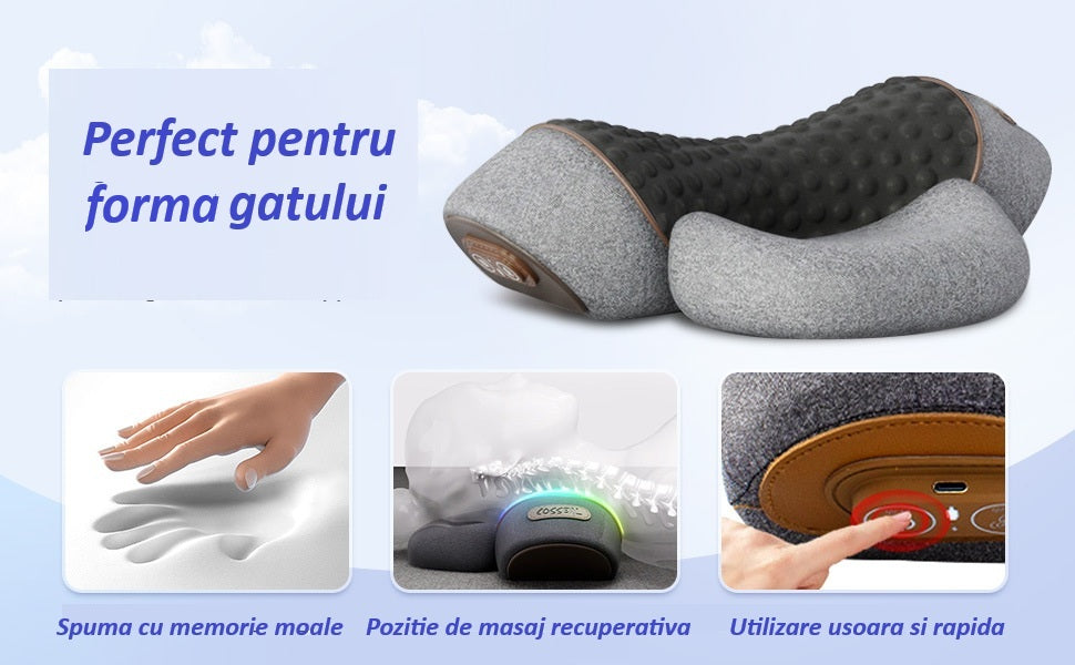Perna cervicala cu spuma cu memorie si masaj de recuperare