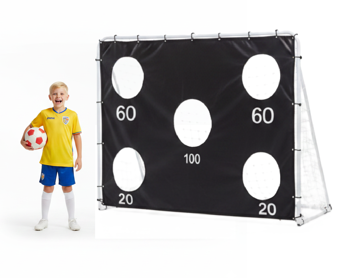 Poarta de fotbal XXL PROKickMaster Junior pentru copii 240x170x85 cm cu panou de tintire