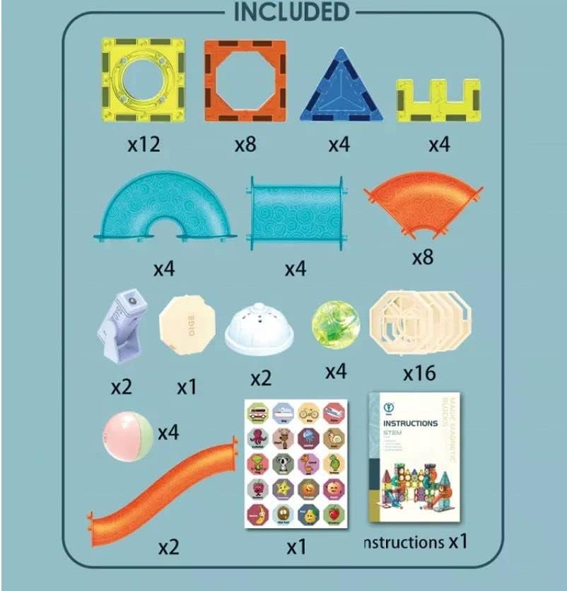 Set XL Magnetic Light Blocks 75 piese – Constructii Luminoase cu Bile Glow, Tuburi Magnetice si Elemente STEM
