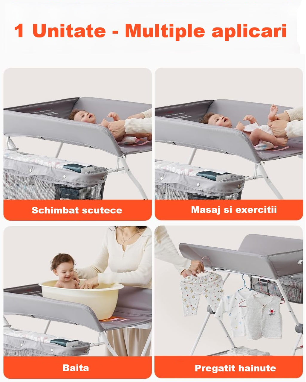 Masă de infășat ergonomica pentru bebeluși cu raft depozitare, organizator pentru scutece si suport pentru hăinuțe