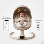 Balansoar electric ergonomic pentru bebeluși cu legănare automată | Telecomandă, Bluetooth, Copertină, Temporizator și Centură de Siguranță
