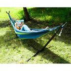 Hamac pentru gradina din bumbac cu suport metalic, 200x150 cm