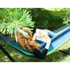 Hamac pentru gradina din bumbac cu suport metalic, 200x150 cm